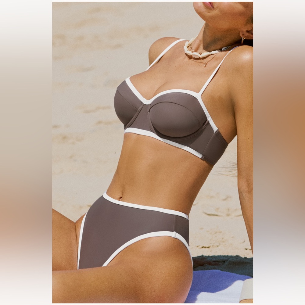 NWT Cupshe Colorblock Sweetheart Bikini - Size M - Color Coffee